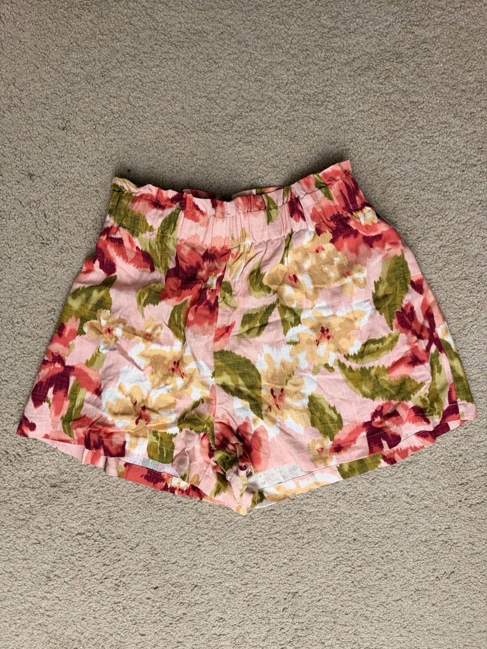 New Floral Pink Elastic-Waist Women’s Shorts
